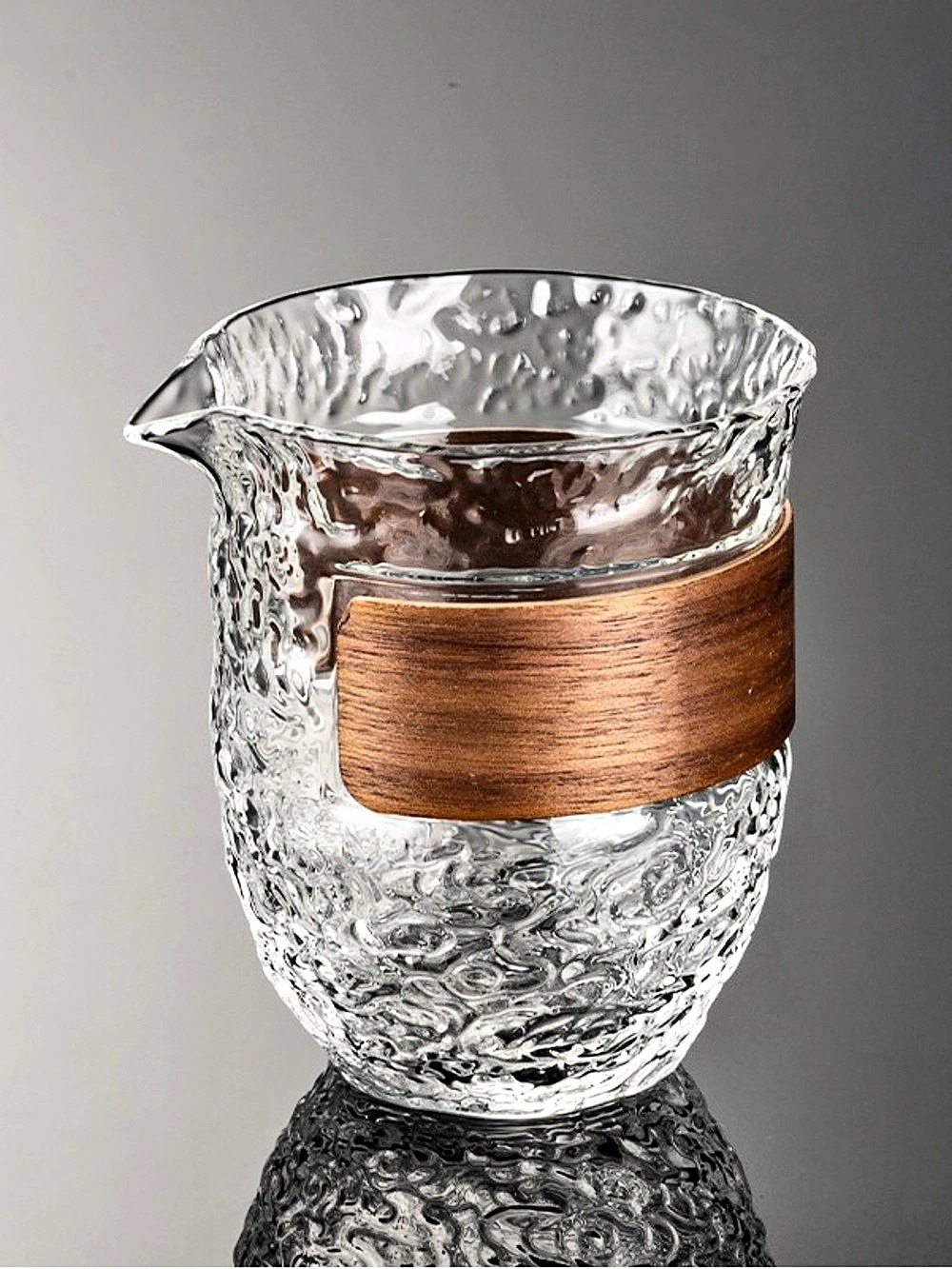 Textured Glass Pitcher with Wood Band